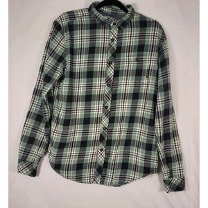 Billabong Shirt Mens Medium Green Black Plaid Flannel Core Fit Button Up Cotton
